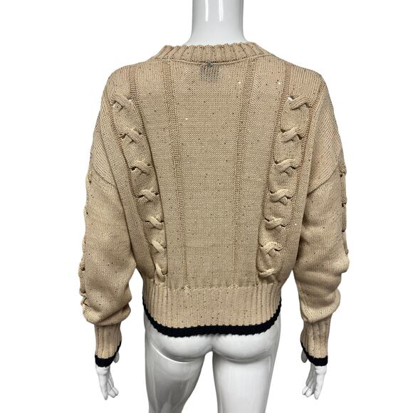 LORENA ANTONIAZZI Beige Knit Cable Sequin Accent Crew Neck Sweater 42 US 6 - Picture 2 of 4